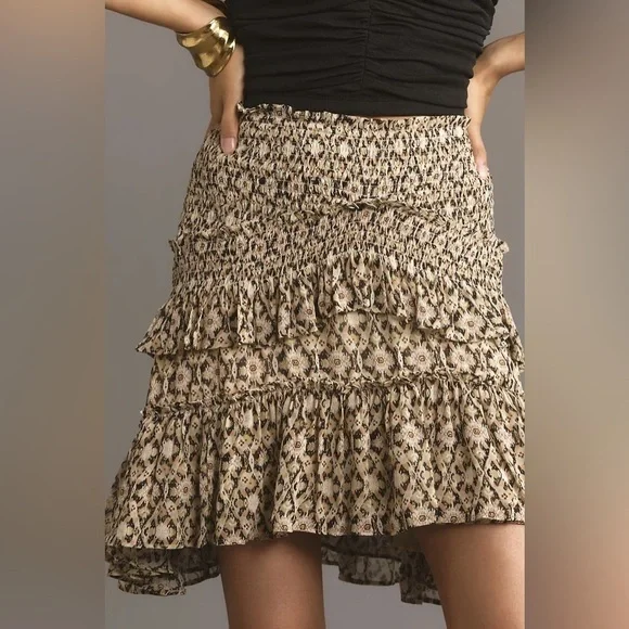 NWT! By Anthropologie Asymmetrical Smocked Mini Skirt - Size Small Petite 🏀 - Picture 4 of 8